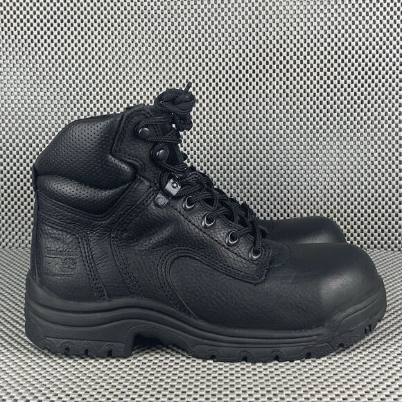 Timberland Pro Boots Womens 7.5 M Black Leather Composite Safety Toe Lace Up - Picture 1 of 11